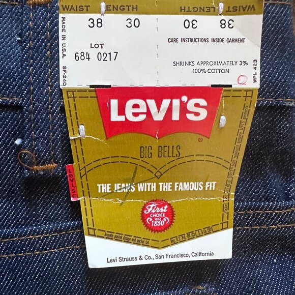 Vintage 1970s Levi’s 684 Big Bells Blue Jeans, Orange Tab, 37.5x30.5, Deadstock - Picture 4 of 11